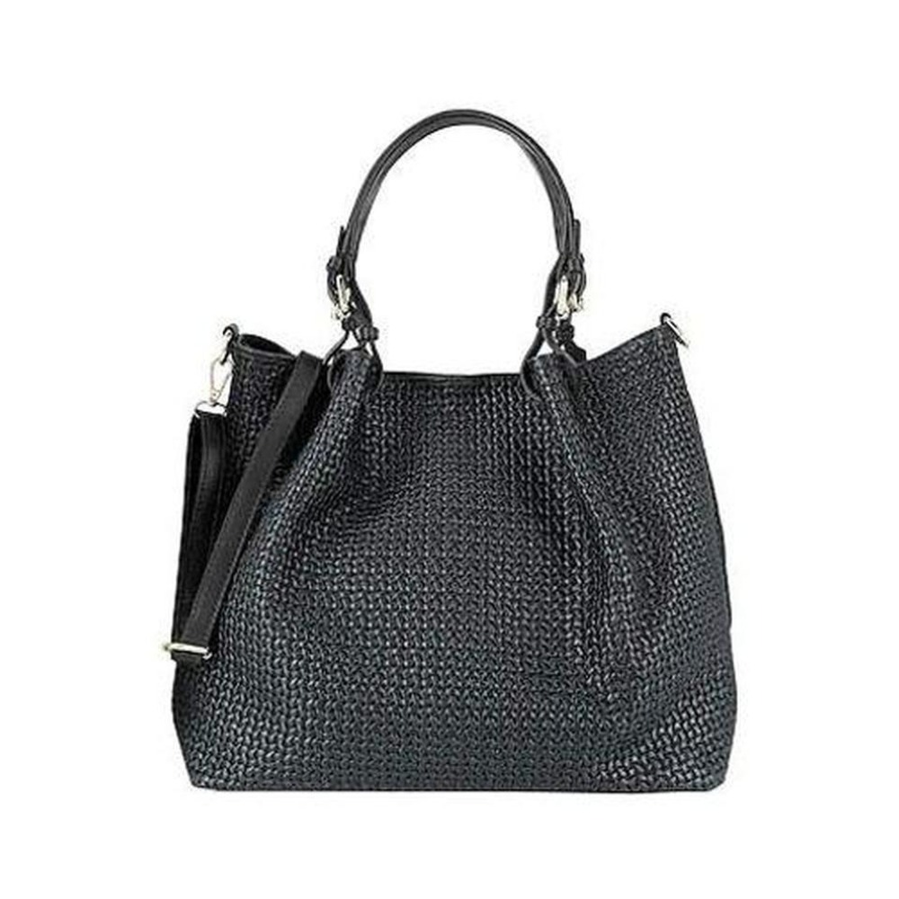 NWT $270 Tuscany Leather Black Woven Leather Handbag